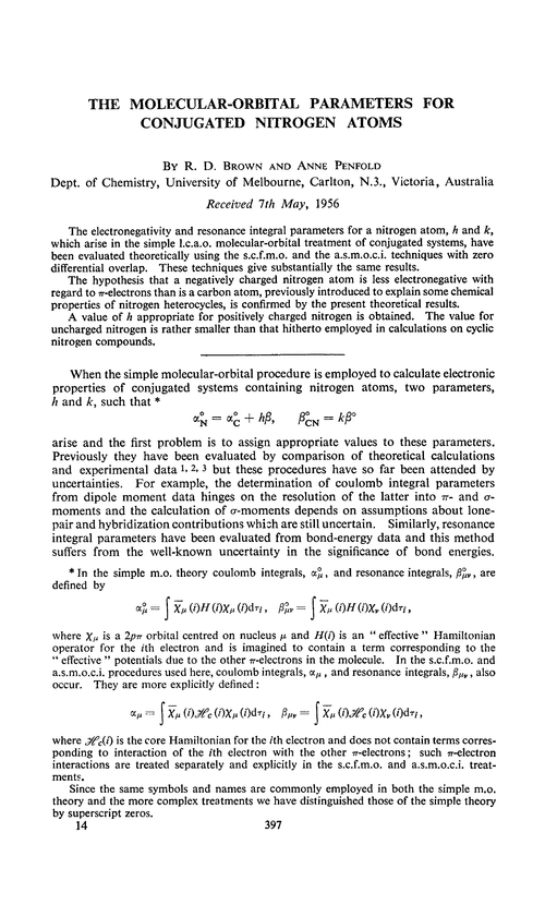 The molecular-orbital parameters for conjugated nitrogen atoms