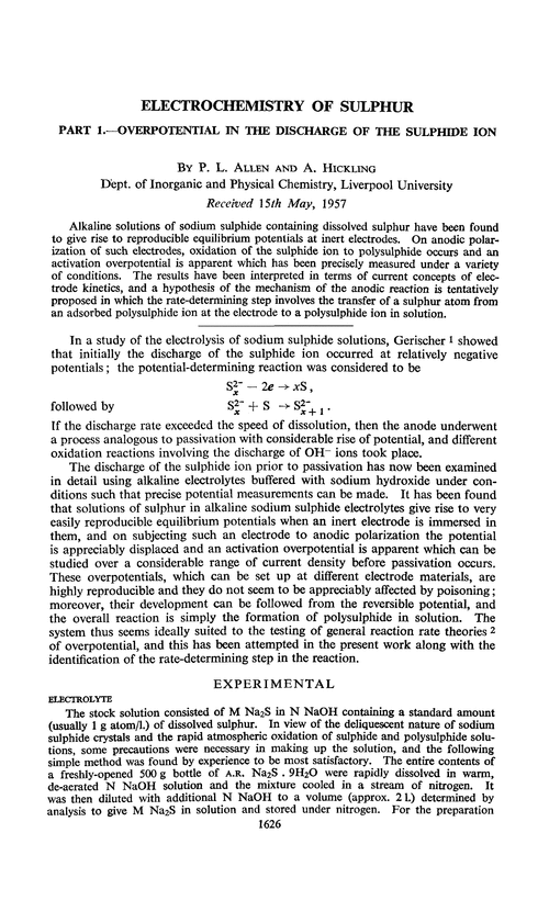 Electrochemistry of sulphur. Part 1.—Overpotential in the discharge of the sulphide ion