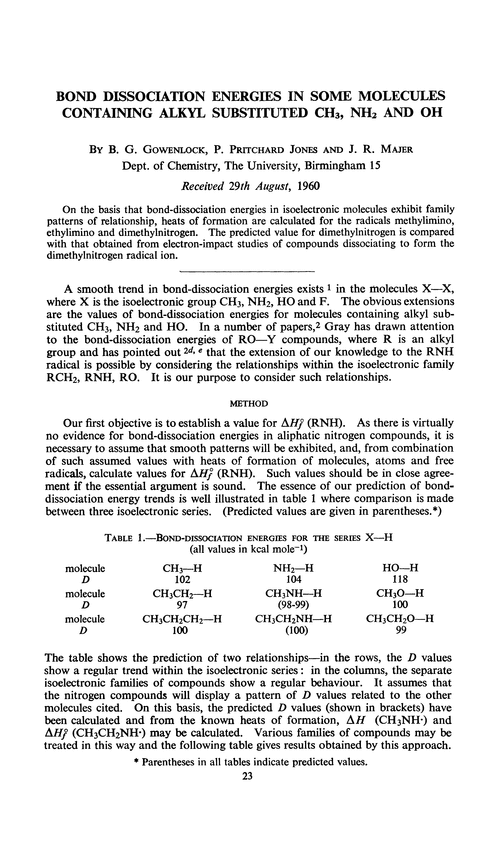 Bond dissociation energies in some molecules containing alkyl substituted CH3, NH2 and OH