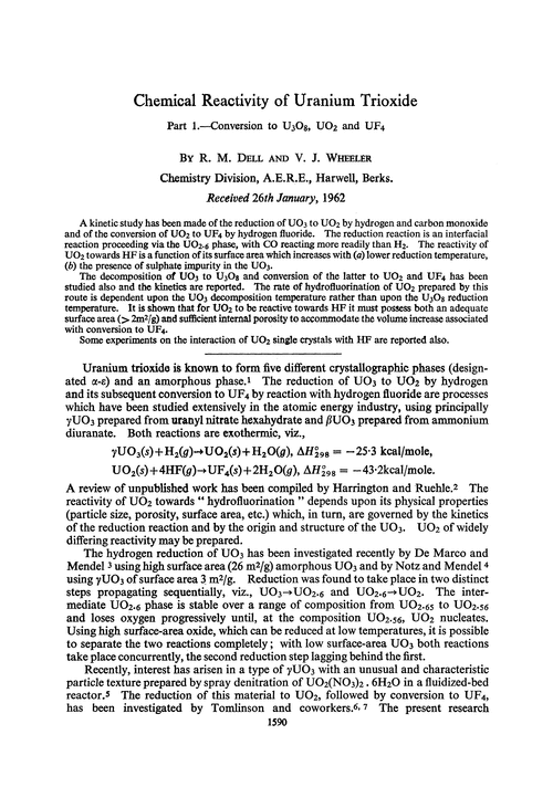 Chemical reactivity of uranium trioxide. Part 1.—Conversion to U3O8, UO2 and UF4