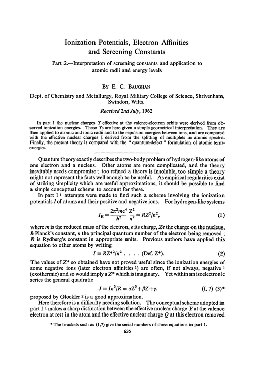 Ionization potentials, electron affinities and screening constants. Part 2.—Interpretation of screening constants and application to atomic radii and energy levels