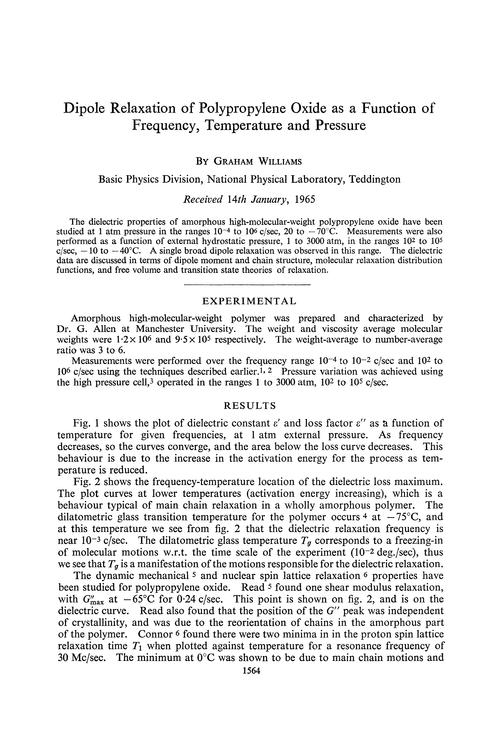 Dipole relaxation of polypropylene oxide as a function of frequency, temperature and pressure