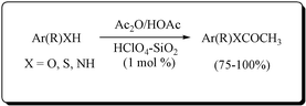 Graphical abstract: Perchloric acid adsorbed on silica gel as a new, highly efficient, and versatile catalyst for acetylation of phenols, thiols, alcohols, and amines