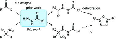 Graphical abstract: A convergent synthesis of 1,3,4-oxadiazoles from acyl hydrazides under semiaqueous conditions