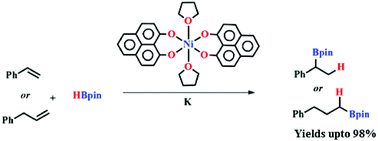 Graphical abstract: A phenalenyl-based nickel catalyst for the hydroboration of olefins under ambient conditions