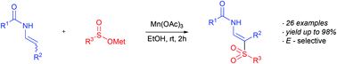 Graphical abstract: Manganese(iii) acetate-mediated direct C(sp2)–H-sulfonylation of enamides with sodium and lithium sulfinates