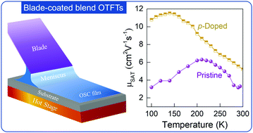 Graphical abstract: Impact of p-type doping on charge transport in blade-coated small-molecule:polymer blend transistors