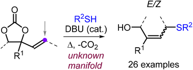 Graphical abstract: Unusual DBU-catalyzed decarboxylative formation of allylic thioethers from vinyl cyclic carbonates and thiols