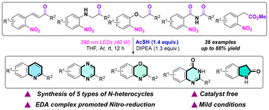 Graphical abstract: Photoinduced reductive cyclization of 2-nitroaryl-tethered carbonyl compounds: an approach for accessing nitrogen-fused heterocycles