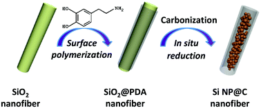 Graphical abstract: Si nanoparticles encapsulated in elastic hollow carbon fibres for Li-ion battery anodes with high structural stability