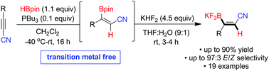 Graphical abstract: Phosphine-catalyzed hydroboration of propiolonitriles: access to (E)-1,2-vinylcyanotrifluoroborate derivatives