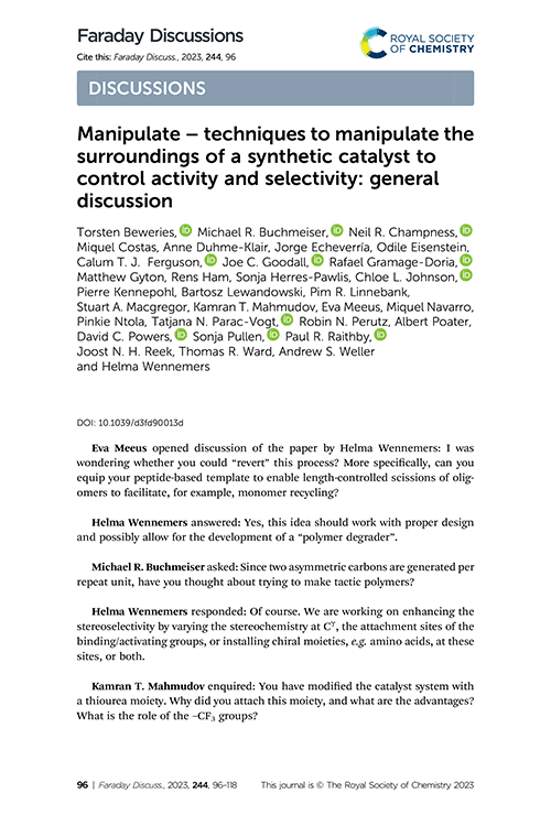 Manipulate – techniques to manipulate the surroundings of a synthetic catalyst to control activity and selectivity: general discussion