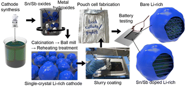 Graphical abstract: Rational design of dual-ion doped cobalt-free Li-rich cathode materials for enhanced cycle stability of lithium-ion pouch cell batteries