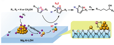 Graphical abstract: Selective hydrogenolysis of the Csp2–O bond in the furan ring using hydride–proton pairs derived from hydrogen spillover