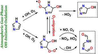 Graphical abstract: Theoretical analysis of the OH-initiated atmospheric oxidation reactions of imidazole