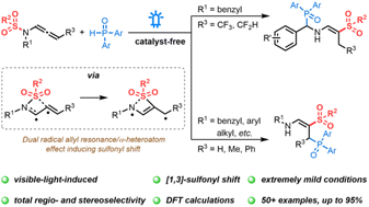 Graphical abstract: Photocatalyst-free, visible-light-induced regio- and stereoselective synthesis of phosphorylated enamines from N-allenamides via [1,3]-sulfonyl shift at room temperature
