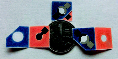Graphical abstract: A microfluidic origami electrochemiluminescence aptamer-device based on a porous Au-paper electrode and a phenyleneethynylene derivative