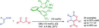 Graphical abstract: A new chiral C1-symmetric NHC-catalyzed addition to α-aryl substituted α,β-disubstituted enals: enantioselective synthesis of fully functionalized dihydropyranones