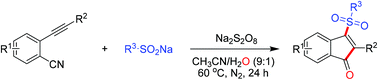 Graphical abstract: A radical cyclization cascade of 2-alkynylbenzonitriles with sodium arylsulfinates