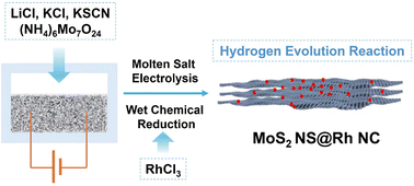 Graphical abstract: Molten salt-mediated electrosynthesis of MoS2 nanosheet-supported Rh nanoclusters for highly efficient electrocatalytic hydrogen evolution