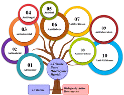 Graphical abstract: Recent biological applications of heterocyclic hybrids containing s-triazine scaffold