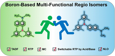 Graphical abstract: Regioisomers containing triarylboron-based motifs as multi-functional photoluminescent materials: from dual-mode delayed emission to pH-switchable room-temperature phosphorescence