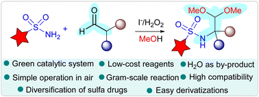 Graphical abstract: Oxidative N-functionalization of primary sulfonamides with aliphatic aldehydes: a green synthesis of α-sulfonamido acetals