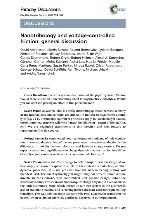 Nanotribology and voltage-controlled friction: general discussion