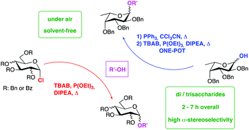 Graphical abstract: Solvent-free, under air selective synthesis of α-glycosides adopting glycosyl chlorides as donors