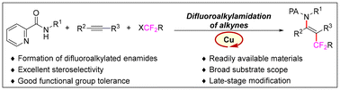 Graphical abstract: Three-component copper-catalyzed difluoroalkylamidation of alkynes: an efficient approach to difluoroalkylated enamides