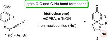 Graphical abstract: New synthesis of spirocycles by utilizing in situ forming hypervalent iodine species