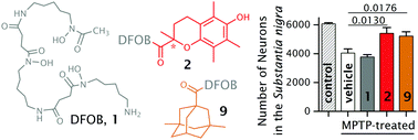 Graphical abstract: Analogues of desferrioxamine B designed to attenuate iron-mediated neurodegeneration: synthesis, characterisation and activity in the MPTP-mouse model of Parkinson's disease