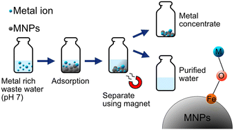 Graphical abstract: Recovery of Co(ii), Ni(ii) and Zn(ii) using magnetic nanoparticles (MNPs) at circumneutral pH