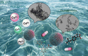 Graphical abstract: Polyoxazoline functionalized magnetic spinel iron oxide nanoparticles for efficient removal of pharmaceuticals and heavy metal ions from water