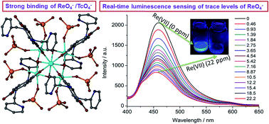 Graphical abstract: Exceptional TcO4− sorption capacity and highly efficient ReO4− luminescence sensing by Zr4+ MOFs