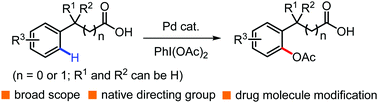 Graphical abstract: Native carboxyl group-assisted C–H acetoxylation of hydrocinnamic and phenylacetic acids