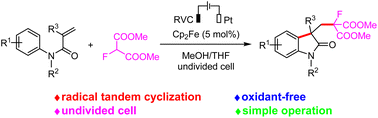 Graphical abstract: Electrochemical monofluoroalkylation cyclization of N-arylacrylamides to construct monofluorinated 2-oxindoles