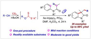 Graphical abstract: Visible-light-induced radical-cascade alkylation/cyclization of acrylamides: access to 3,3-dialkylated oxindoles