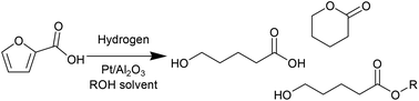 Graphical abstract: Selective hydrogenolysis of 2-furancarboxylic acid to 5-hydroxyvaleric acid derivatives over supported platinum catalysts