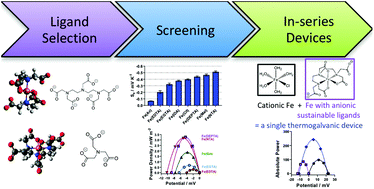 Graphical abstract: Developing iron-based anionic redox couples for thermogalvanic cells: towards the replacement of the ferricyanide/ferrocyanide redox couple