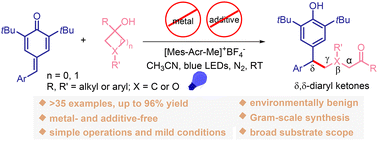 Graphical abstract: Visible-light-induced tandem ring opening/1,6-conjugate addition of cyclobutanols with p-quinone methides under metal- and additive-free conditions