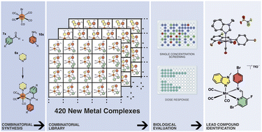 Graphical abstract: Discovery of antibacterial manganese(i) tricarbonyl complexes through combinatorial chemistry