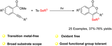 Graphical abstract: Visible-light-promoted selenylation/cyclization of o-(1-alkynyl) benzoates to access seleno-substituted isocoumarins
