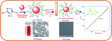 Graphical abstract: Formation of heteroaromatic diazonium grafted layers on gold nanoparticles and their electrocatalytic activity towards an important purine derivative