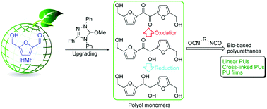 Graphical abstract: Bio-based difuranic polyol monomers and their derived linear and cross-linked polyurethanes