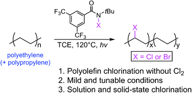 Graphical abstract: Mild halogenation of polyolefins using an N-haloamide reagent
