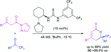Graphical abstract: Enantioselective vinylogous aldol/lactonization cascade reaction between β,γ-unsaturated amides and trifluoromethyl ketones: facile access to chiral trifluoromethyl dihydropyranones