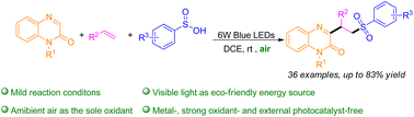 Graphical abstract: A visible-light-mediated cascade reaction of quinoxalin-2(1H)-ones, alkenes, and sulfinic acids