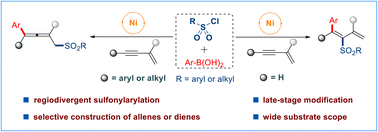 Graphical abstract: Nickel-catalyzed regiodivergent sulfonylarylation of 1,3-enynes to access allenes and dienes