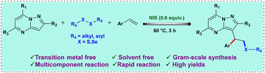 Graphical abstract: NIS-promoted carbochalcogenation of styrenes: regioselective C-3 alkylation of pyrazolo[1,5-a]pyrimidines